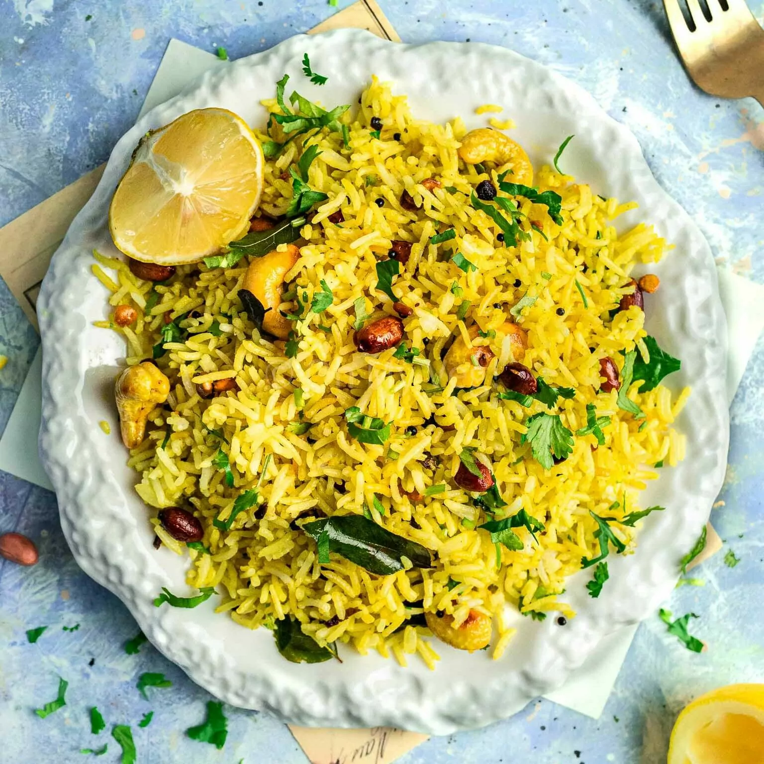 Lemon rice with lemon garnish