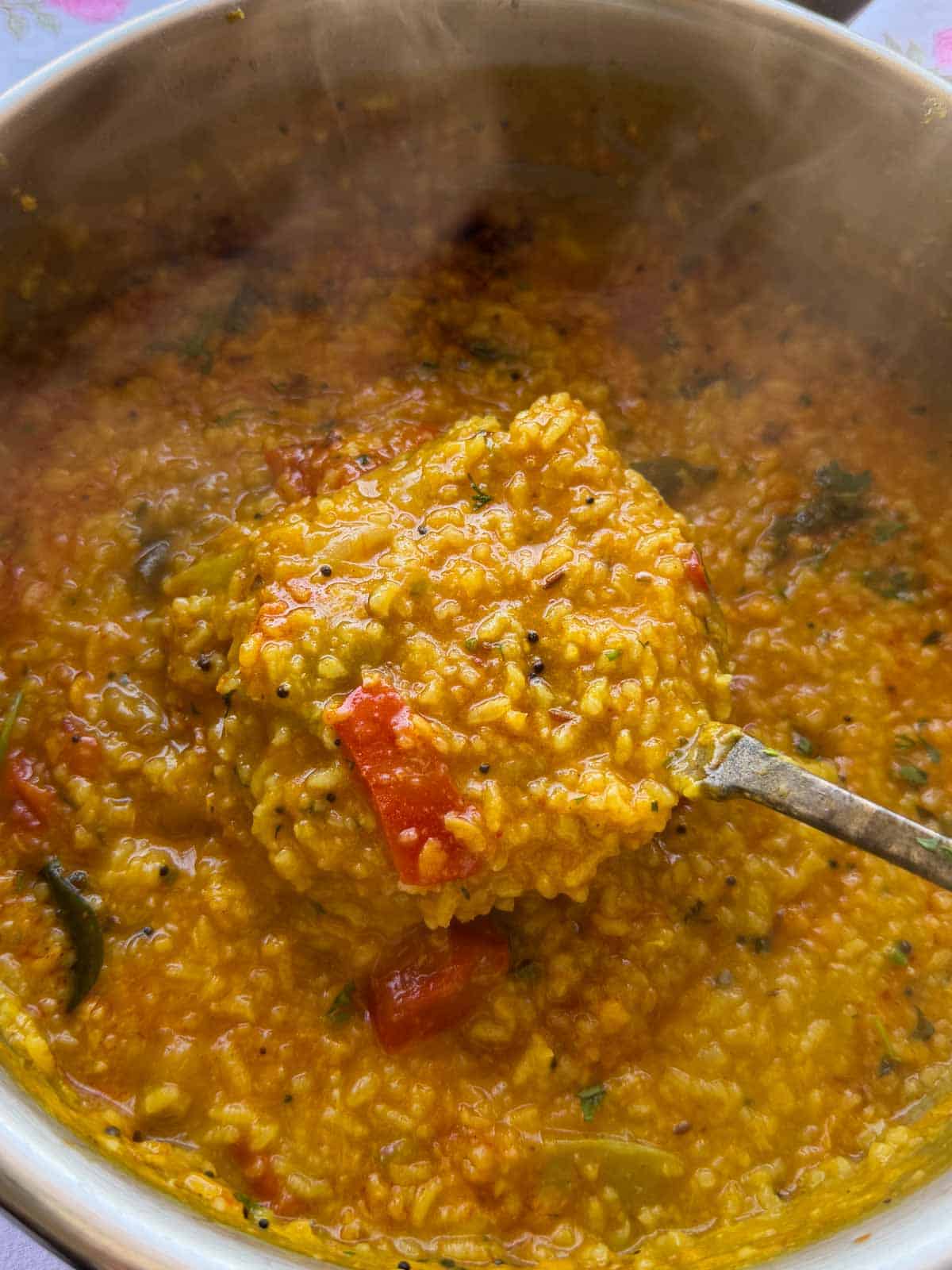Hot sambar sadham prepared for annadhanam